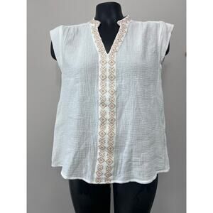 Savannah Jane Gauzy Cotton Top Sz S Embroidered Cap Sleeve Tunic Cottage Boho